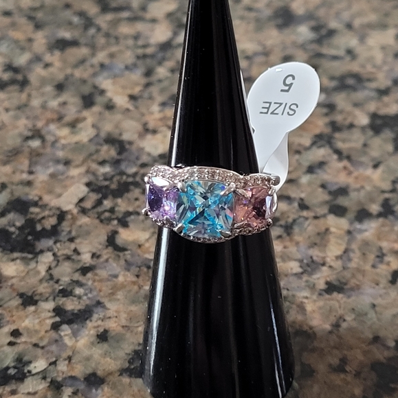 Bomb Party RBP6466 "Our Moment Forever" Aquamarine Rose Quartz Purple Topaz Sz 5 - Picture 1 of 4